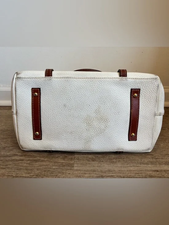 👜 Dooney & Bourke Pebbled Leather Tote Cream Brown Trim Large Shoulder Bag - Picture 8 of 9